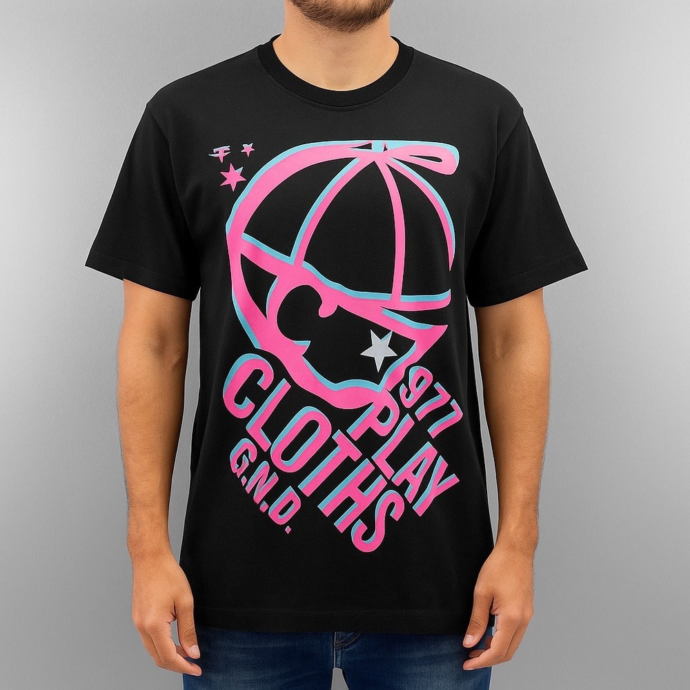 Play Cloths XXL‎ Black T-Shirt Pink Aqua 1977 Graphic Tee Streetwear GND